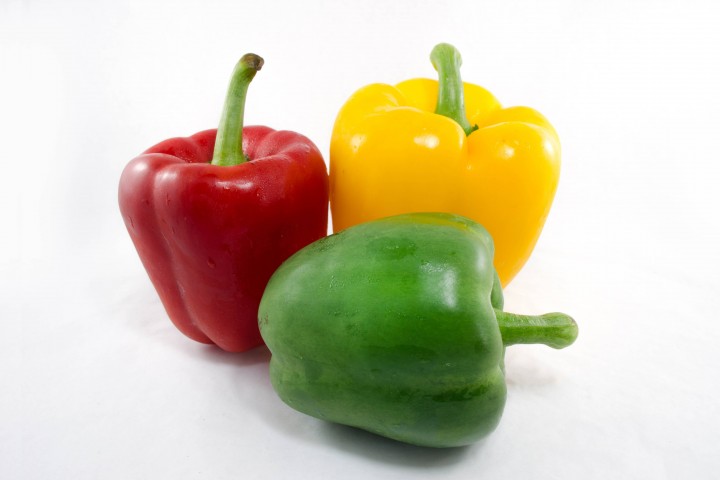 fresh vegetables red green yellow bell pepper or sweet pepper isolated on white background