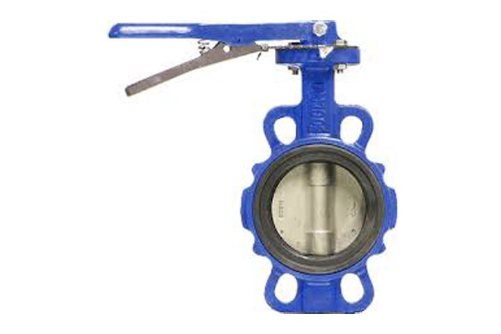 blue color steel irrigation butterfly valve on white background