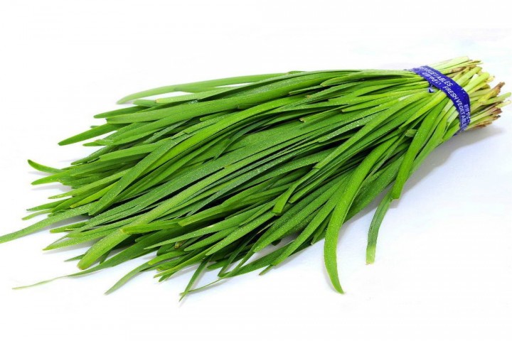 fresh chive bunch on white background