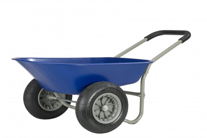 nice new blue plastic wheelbarrow with clipping path