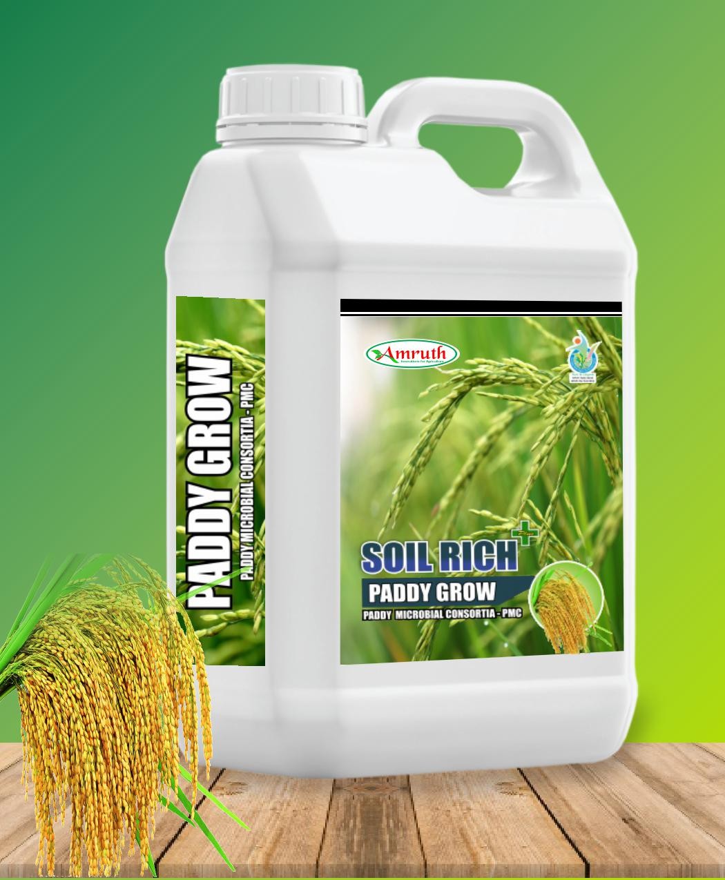 amruth paddy grow | paddy microbial consortia pmc | azospirillium sp, bacillus sp and frateuria sp npk liquid bio fertilizer - 5000ml
