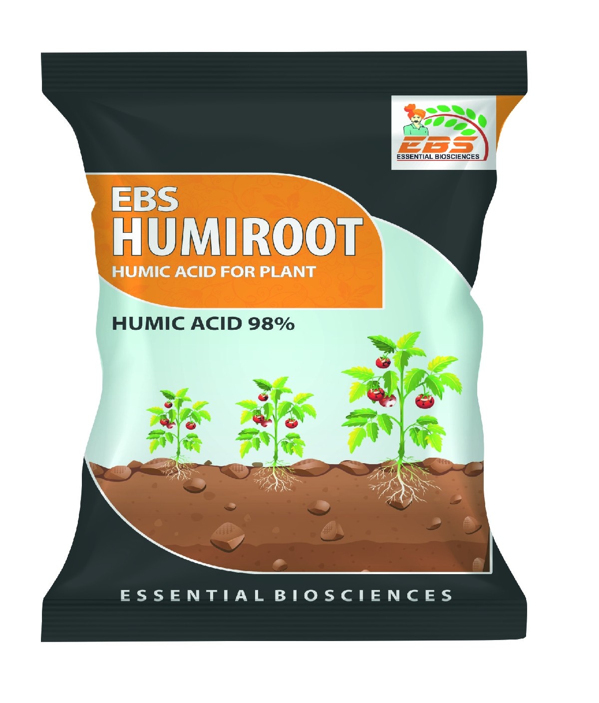 ebs humiroot plants fertilizer & bio enhancer with silicon wetting agent - 500 gm | humic acid 98% | 100% organic for home garden and agriculture use