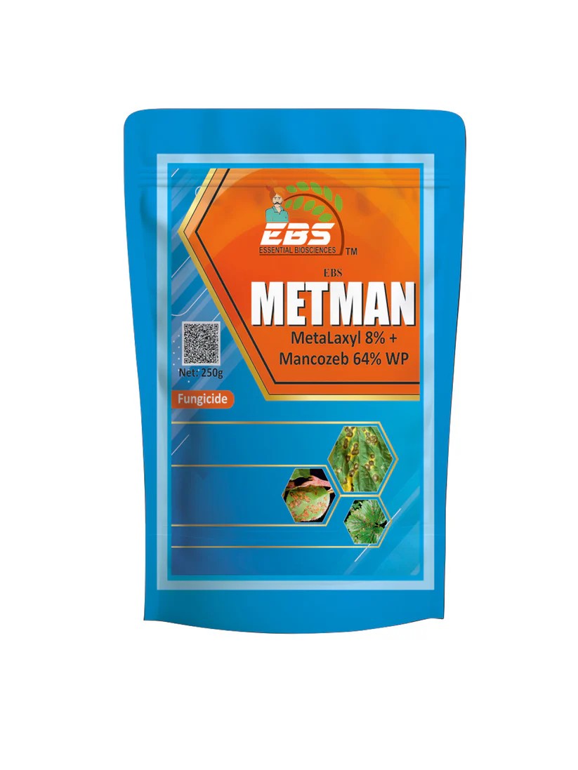 ebs metman powder fungicide - 250 gm | metalaxyl 8% + mancozeb 64% wp | useful against downy mildew, late blight, white rust, damping off, leaf blight
