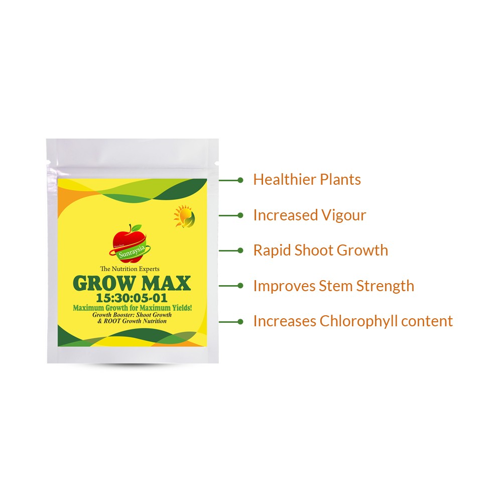 sunraysia grow max 15-30-05 + zn1 micro nutrients - 250 gm | nitrogen 15%, phosphorus30% & potash 5% GrowMAx 15-30-05
